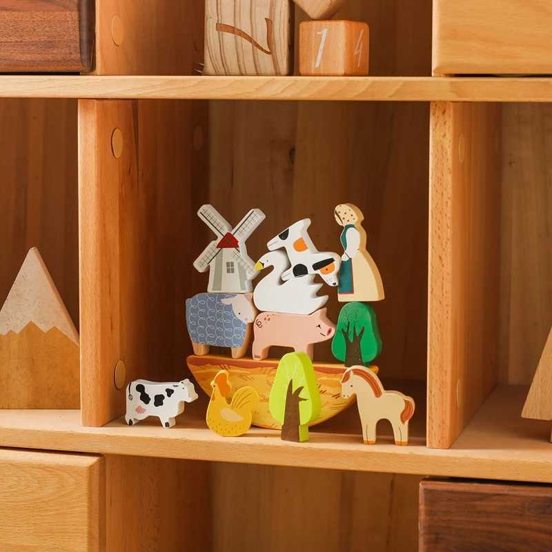Baby Farm Stacking Wooden Block Toys Animal Cow Educational Toys Baby Balance Building Blocks Creative Toys Wooden Stacking Toy C250916