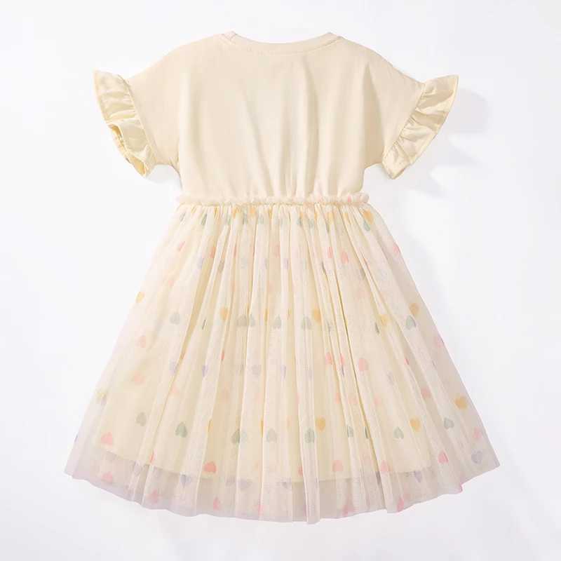 Little maven Baby Girls 2025 New Summer Kids Clothes Childrens Clothing Cotton Embroidered Cartoon Rainbow Mesh Dresses Gifts C250916