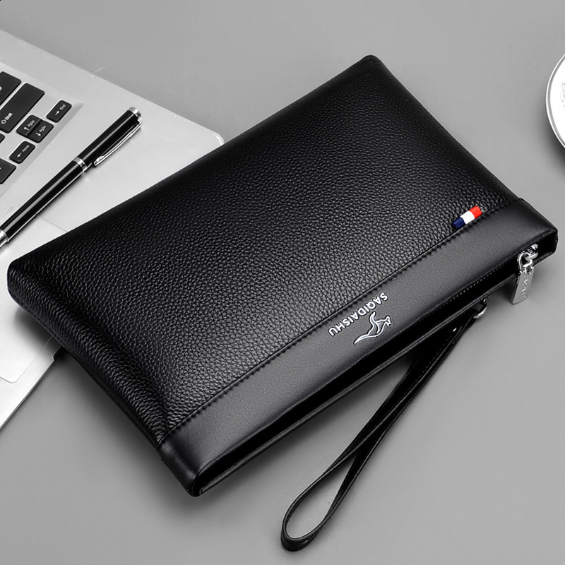 Sacchi kangaroo mens new leather handbag leisure travel first layer cowhide envelope zero wallet