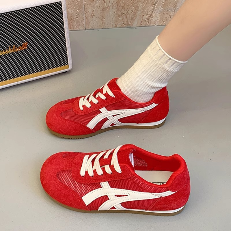 Dexun Women 2025 New Spring Summer Breathable Mesh Casual Versatile Sneakers Flat Red Board Shoes ddmythur