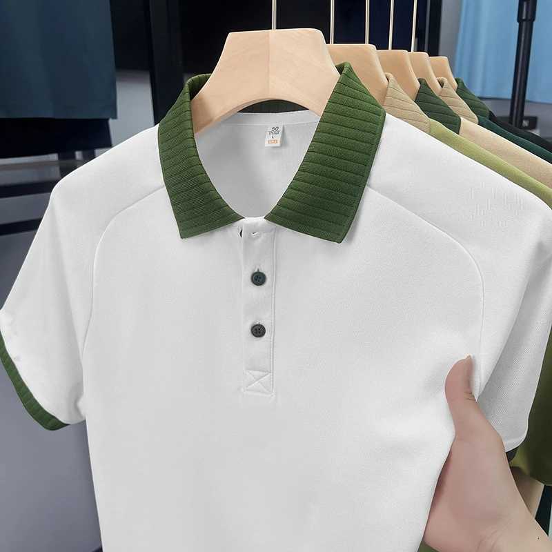 Summer New Men Polo Shirt High End Color Blocking Lapel Short Sleeved TShirt Lronless Versatile Sports Commuter Mens Wear Top W250916