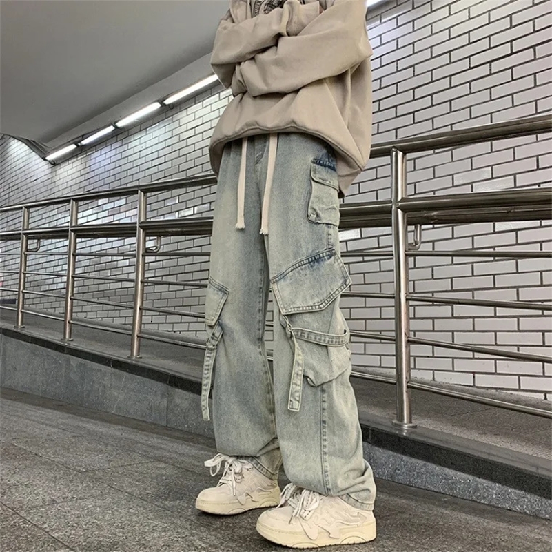 American Style Streetwear Jeans Jeans Multipocket Sciolto Wideleg Widleg Morring Autunno Pants Lunghi 250915-image
