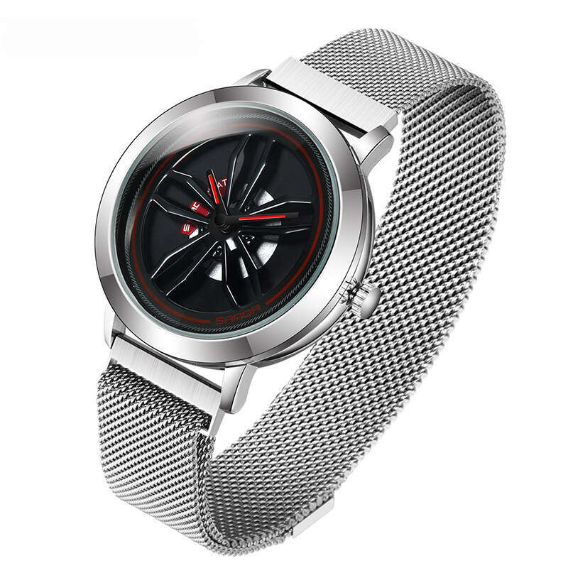DHwatches Sanda Fortune Men, Wheel Quartz Watch for Male Students, Mesh Strap Waterproof Men's Wristwatch