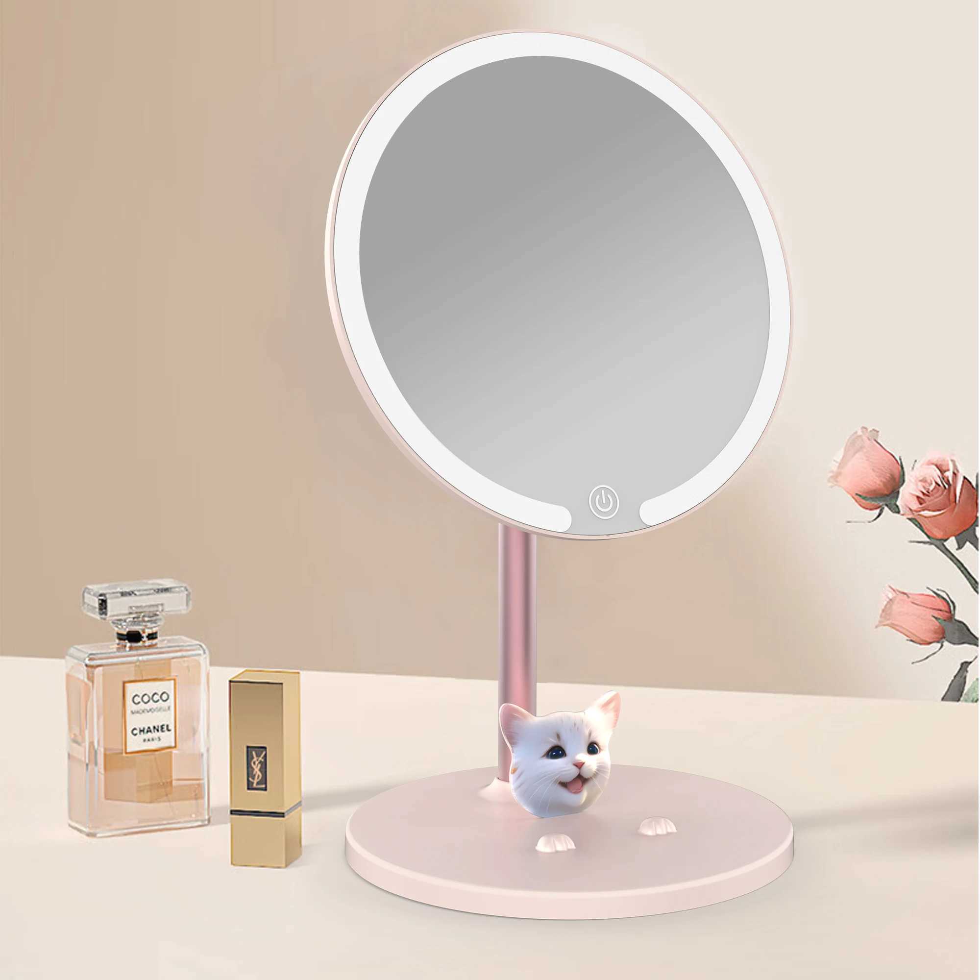 Stepless Dimmable Vanity Mirror with Builtin Battery Portable LED Makeup Mirror HD Glass Surface Touch Controls USB Charging C250916