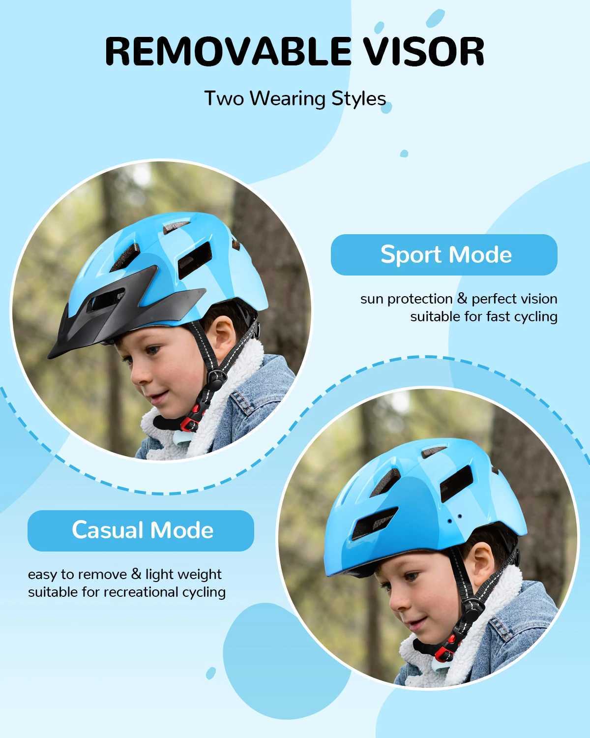 FUNWICT Kids Bicycle Helmet with Visor Breathable Kids Boys Girls Bike Helmet for Skating Scooter Cycling Safety Protective Gear J250916