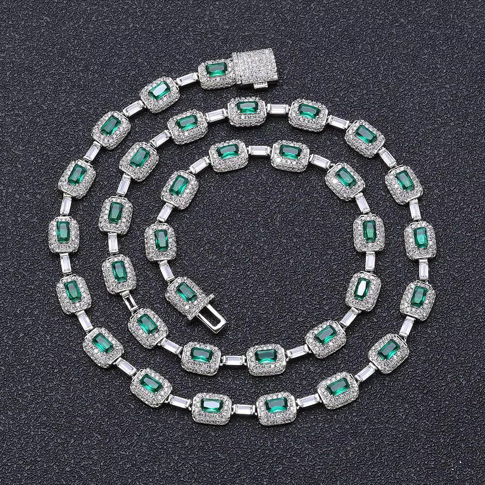 NUOYA Fashion Jewelry Iced Emerald Cushion Cut Diamond Bracelet White Gold Inlaid Green Baguette Zircon Womens Bracelet