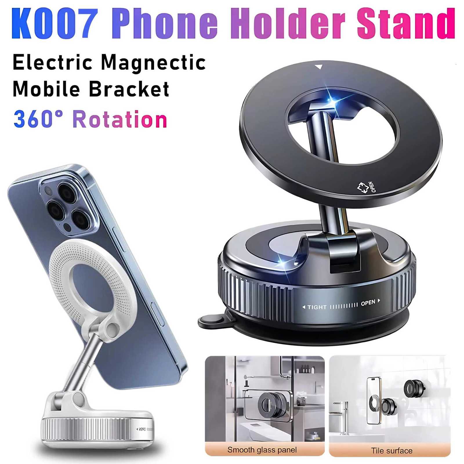 K007 For iPhone 16151413 Strong Magnetic Car Phone Holder Foldable Design 360 Adjustable Vacuum Mount for CarDeskBathroom L250915