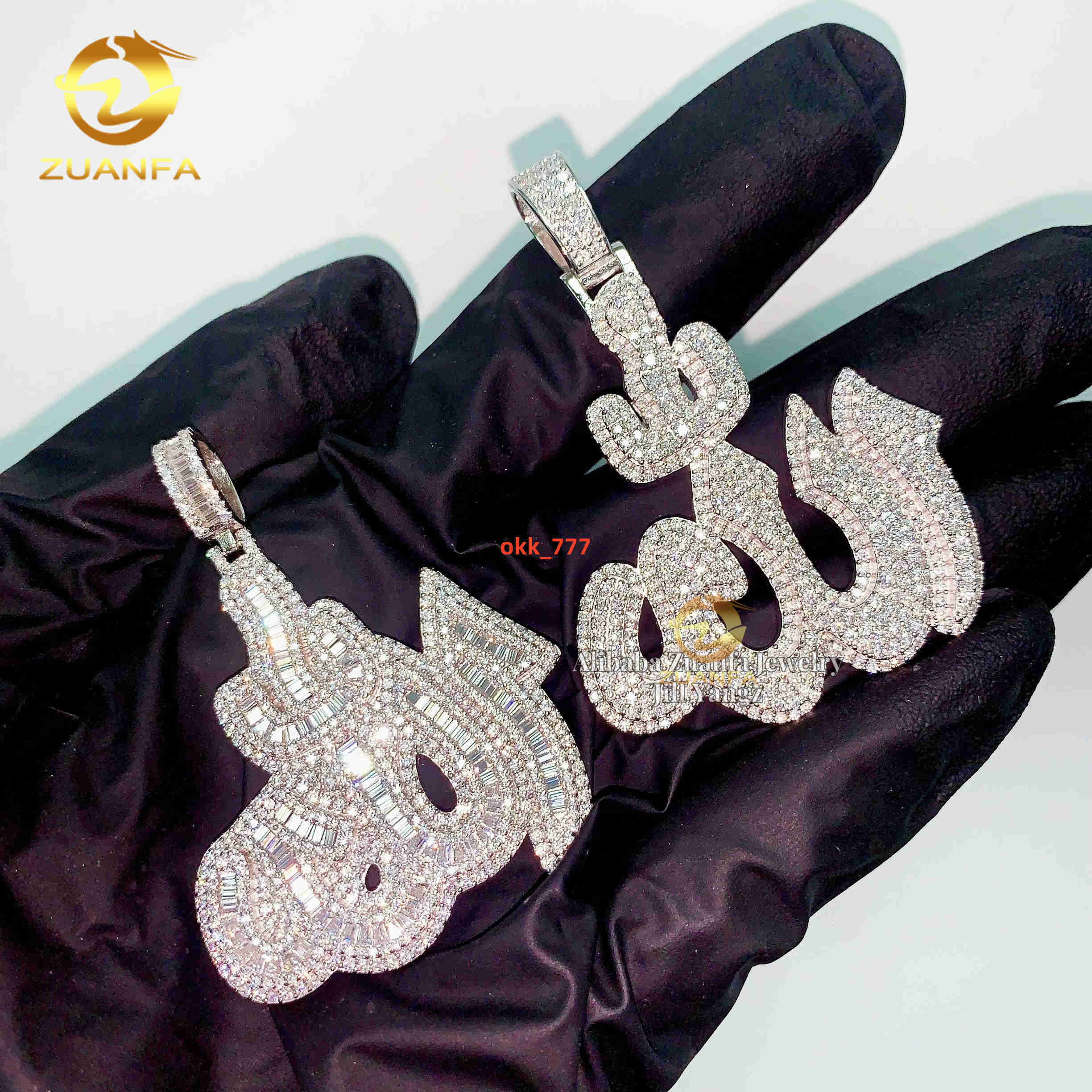 Religious Jewelry Protection Allah Pendant Moissanite Pendants Baguette Iced Out Jewelry Custom Moissanite Pendant
