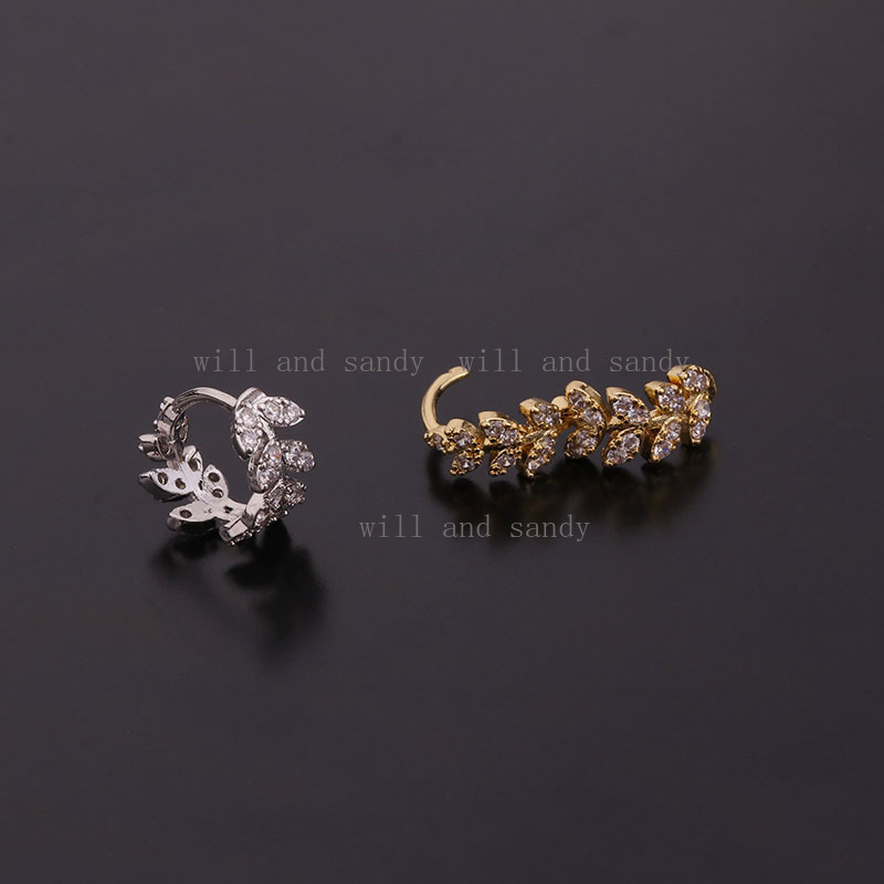 18K Gold Cubic Zirconia Diamond Hoop Earrings for Women Buckle Designer Jewelry Tiny Iced Out Love Heart Braid Leaf Water Drop Charm Earring Fashion B