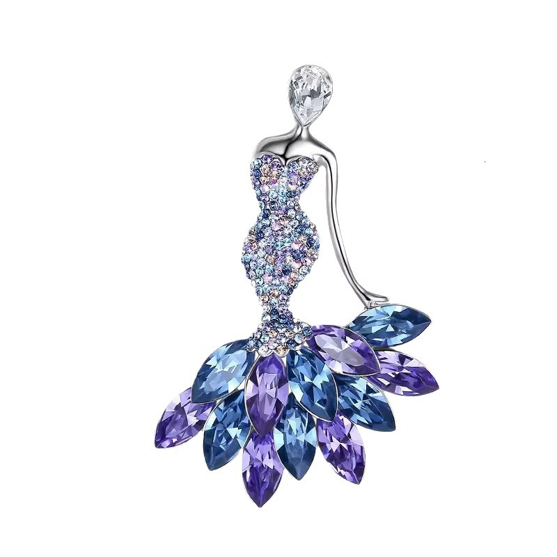 ZETA PHI BETA Greek Dance Girl white blue Rhinestone Metal Charm brooch