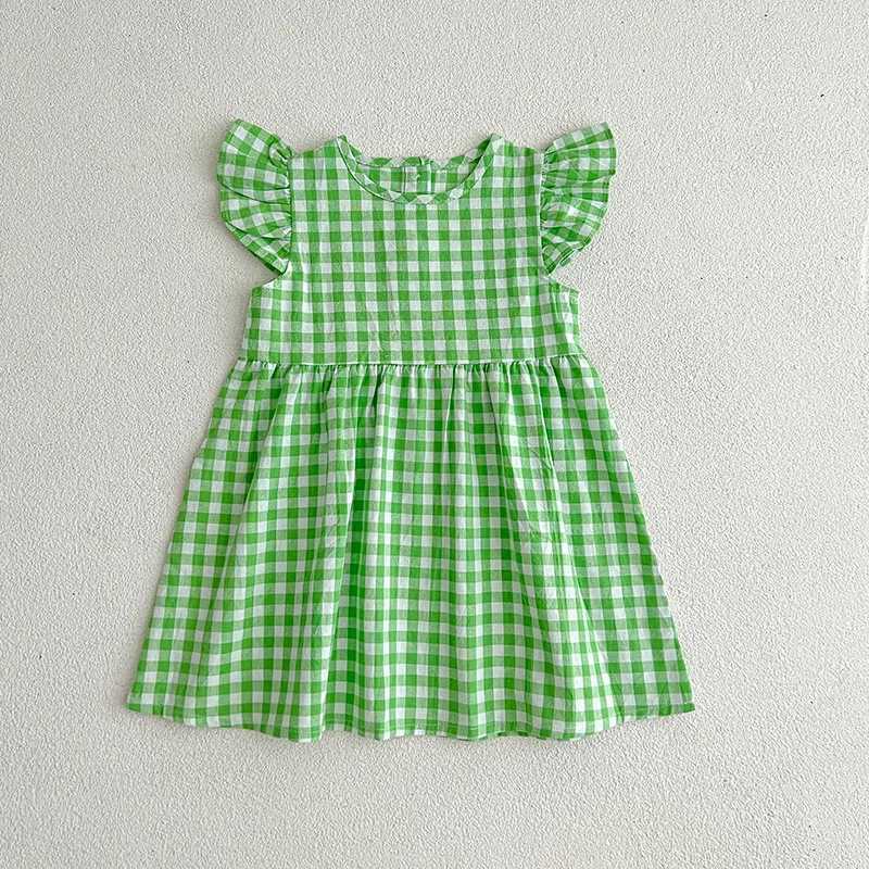 Baby Girls Flying Dleeve Summer Kids Clothes Dress Grid Dress New Kids Baby Girls Sweet Cute Princess Children Clothes Dress C250916