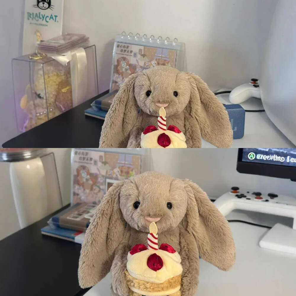 Dolls jelly cat New Hing Bonnie Toy Birthday Cake Plush Shy Rabbit Cute Soothing Doll Bashful Beige 2 Bunny 'Birthday'Fruit mother catdgr