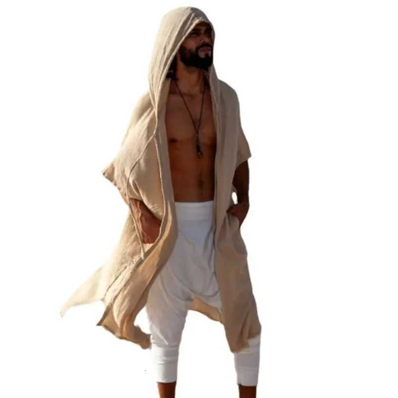 Mens Summer Midlength Cardigans Loose Casual Sun Protection Clothes Beach Holiday Style Loose Shawl Coat Male Long Hooded Cape W250916