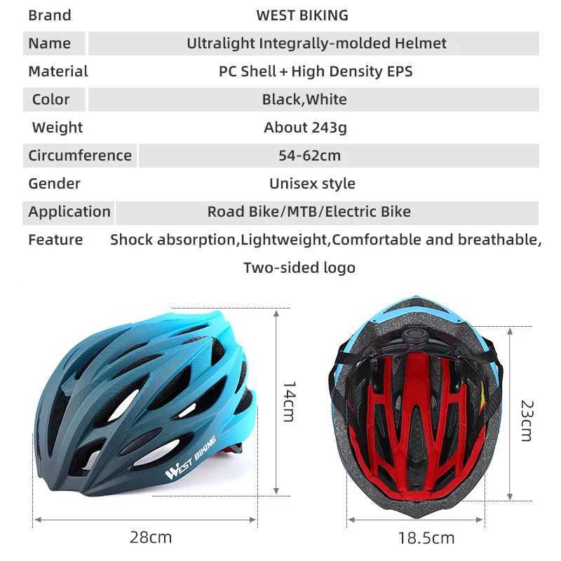 WEST BIKING Bicycle Helmet Men Women MTB Road Safety Integrallymolded Ultralight Helmet Breathable Ajustable Cycling Helmet J250916