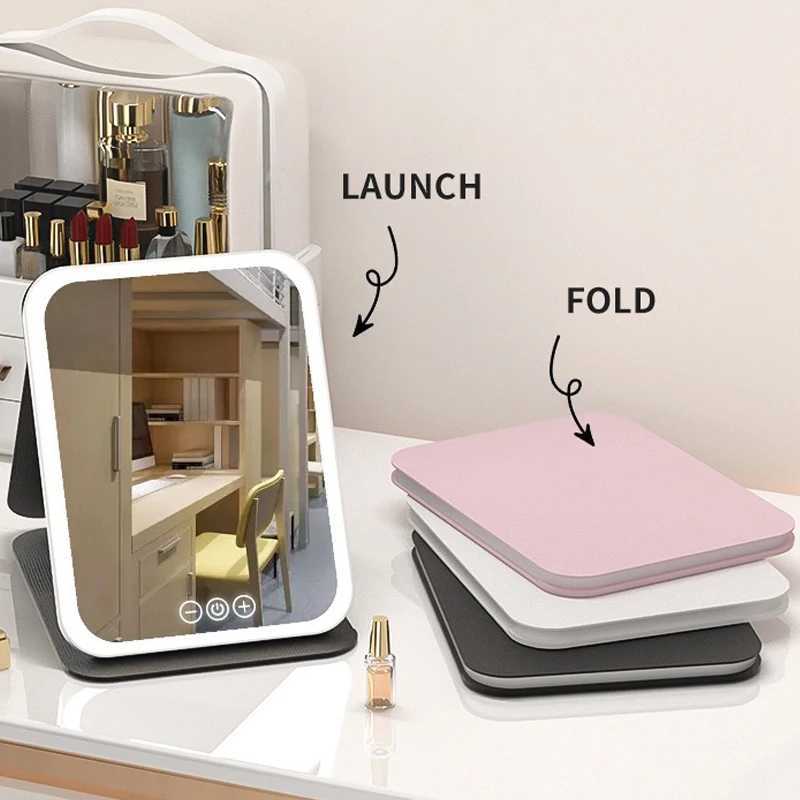 3 Colors LED Vanity Mirror with Touch Screen USB Rechargeable Dimming Makeup Mirror 3 Brightness Portable C250916