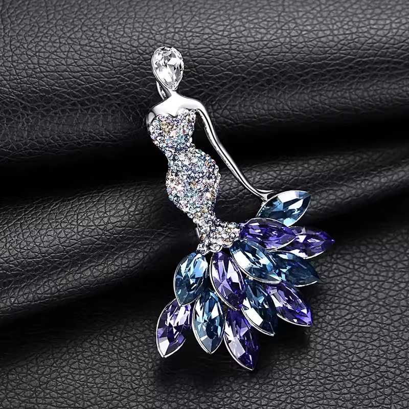 ZETA PHI BETA Greek Dance Girl white blue Rhinestone Metal Charm brooch