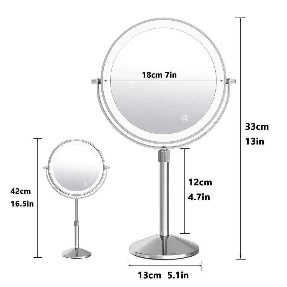 7 Makeup Mirror with Light USB Rechargeable Height Adjustable 1X10X Magnifying 3 Color lighting 360 Rotation Vanity Mirror C250916