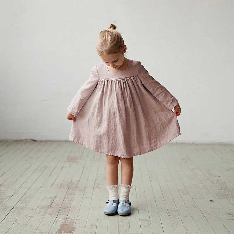 28Y Baby Girls Dress New Autumn Solid Color Soft Toddler Kids Long Sleeves Princess Dress Korean Children Girls Casual Dress C250916