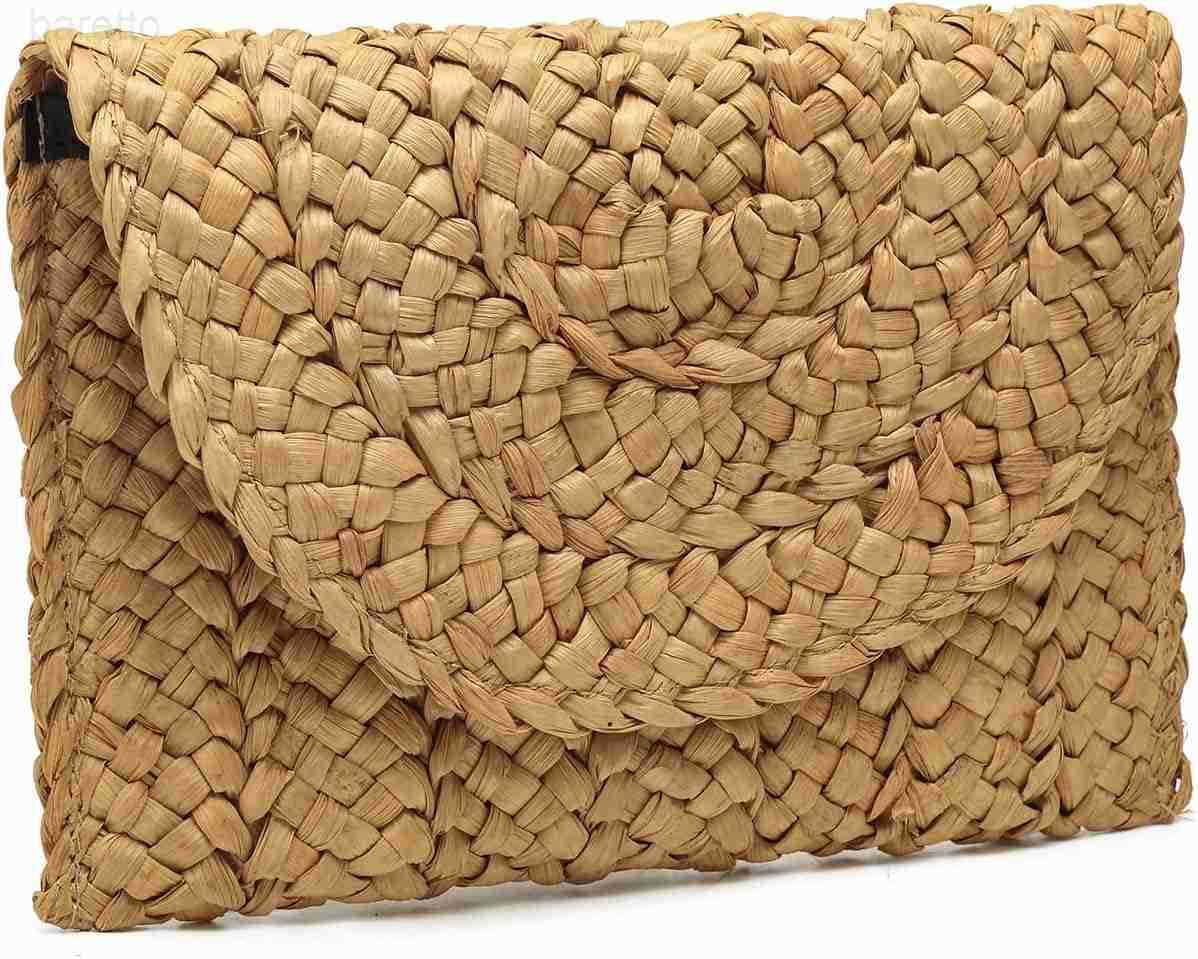 Women Straw Clutch Summer Straw Beach Bag Woven Evening Purse Envelope Handbag Khaki Wallet Purse Z2509020