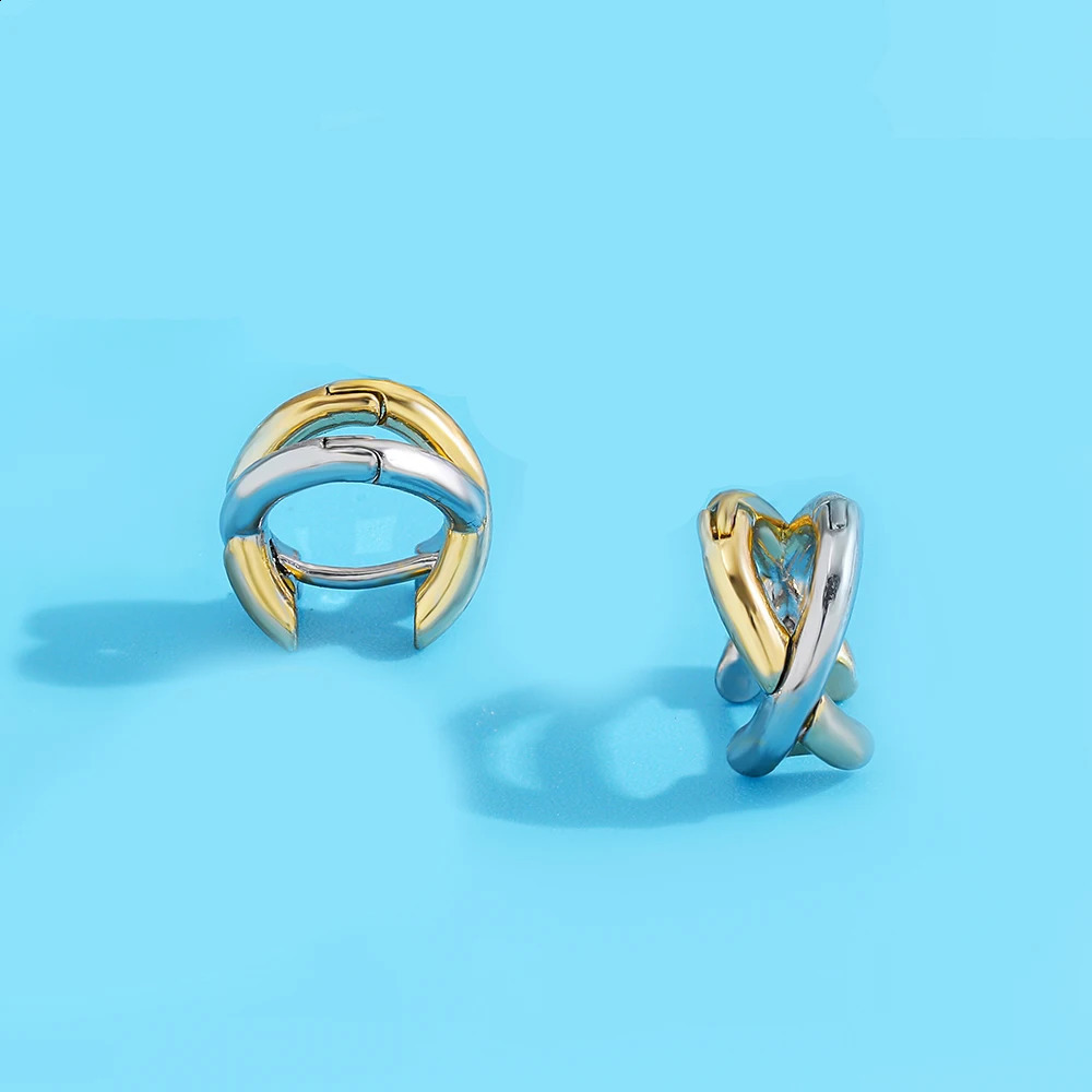 Punk Gold Plated Silver Color Mixing Metal Crisscross Earrings for Women Geometric Small Ear Bone Aros Huggie Hoops Jewelry 250916