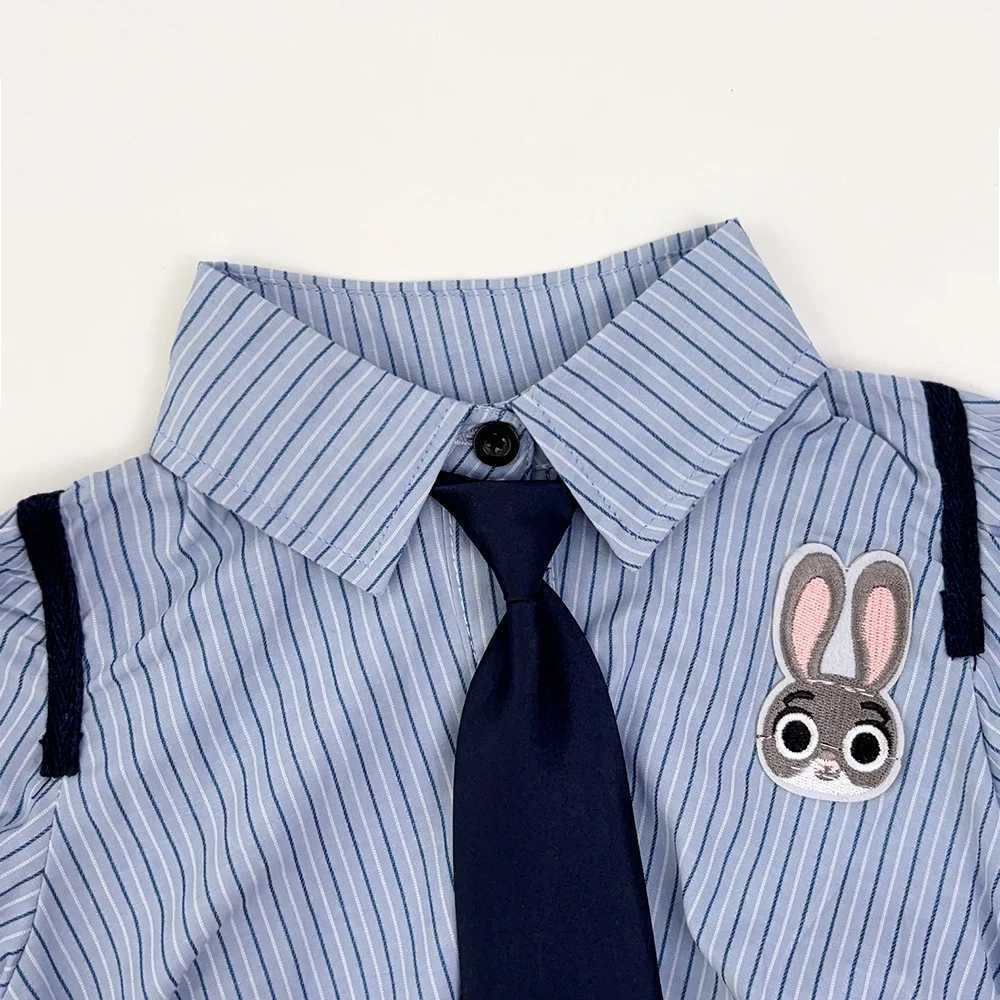 Academy Style Tie Blue Dress Kids Dresses for Girls Cartoon Bunny Striped Short Sleeved Dress Summer Girl Dress C250916