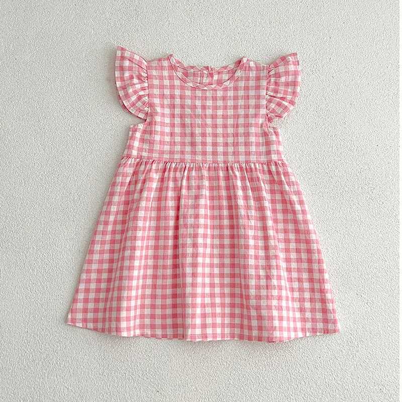 Baby Girls Flying Dleeve Summer Kids Clothes Dress Grid Dress New Kids Baby Girls Sweet Cute Princess Children Clothes Dress C250916