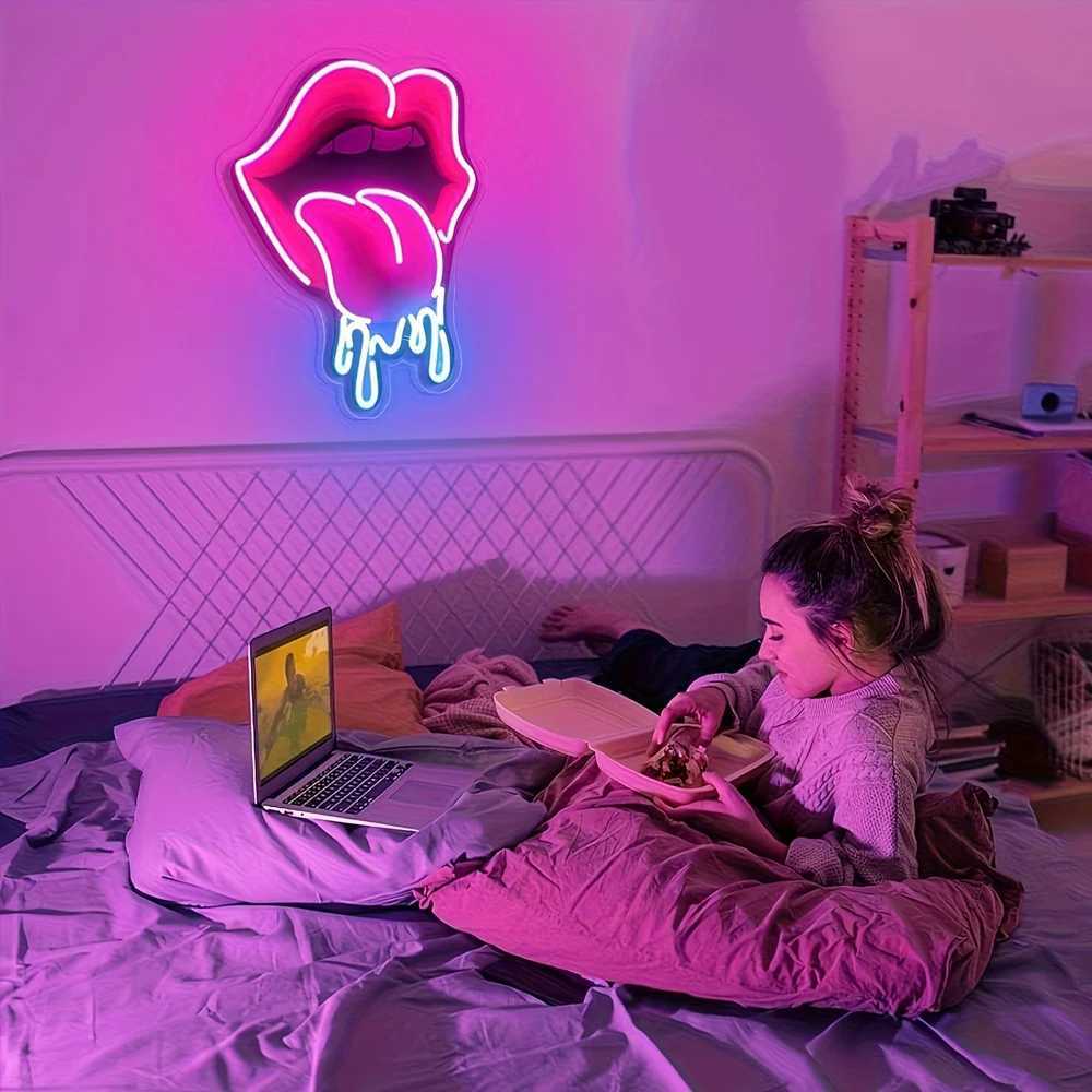 Playful Lips LED Neon Sign USBPowered Vibrant Wall Decor for Bar Bedroom Gaming Room NonProvocative Party Lighting for Y250916