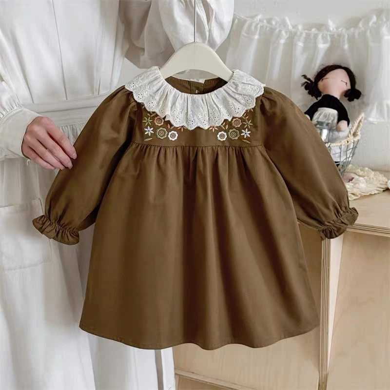 Spring Autumn Kids Clothes 16Yrs Pastoral Baby LongSleeved Embroider Floral Doll Dresses Children Sweet Princess Girls Dress C250916