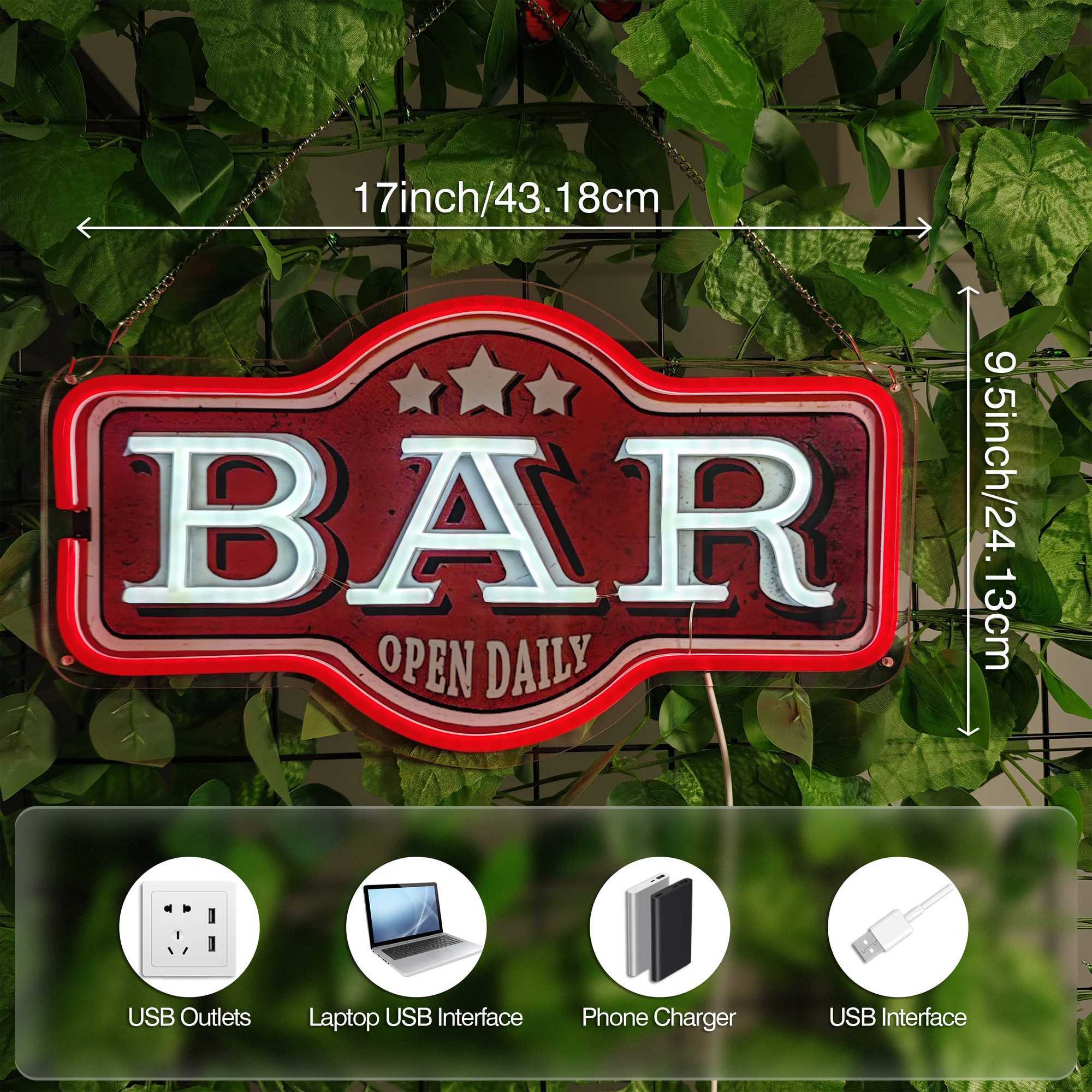 1 bar open LED neon sign retro wall decoration suitable for mens holes game rooms arcade or home bars Y250916