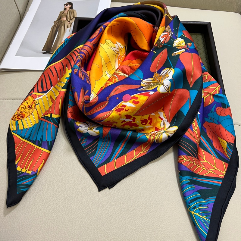 Women's square scarf scarves shawl100% twill silk material pint letters flowers pattern size 110cm- 110cm