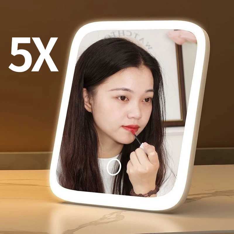 360 rotatable Makeup Mirror Lamp 5X Magnification 3 Color LightsAdjustable Brightness Height Standing Cosmetic Mirror C250916