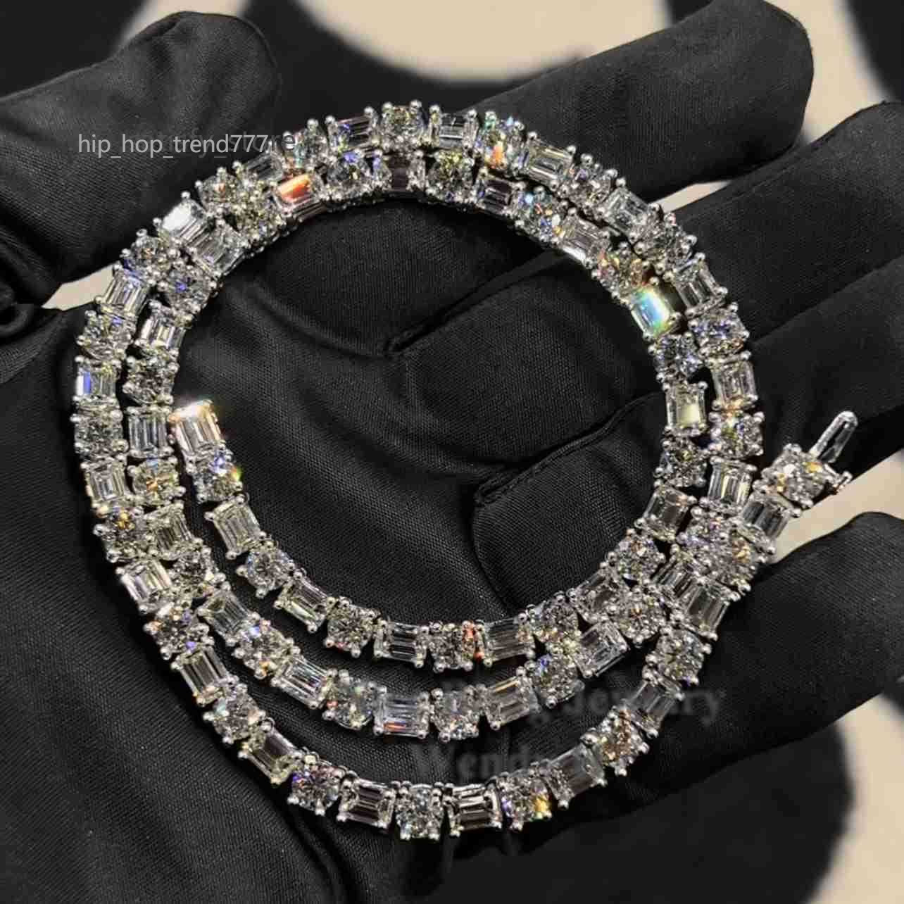 Real 925 Sterling Silver 5mm Moissanite Tennis Chain f Color Vvs Baguette/emerald Diamond Necklace A