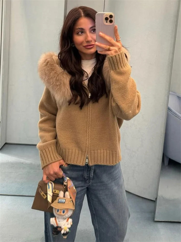 Womens Cardigan Winter Female Sweater Hoodie Cardigan Fluffy Zipper Patchwork Long Sleeve Ribbed Solid Knit jacket Coat 250916