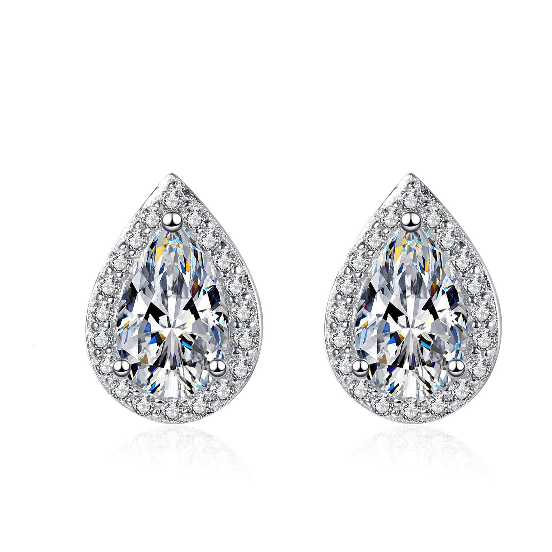 Luxury Womens 925 Sterling Silver Pear Shape Moissanite Earrings Plated with Pt950 Gold Small and Elegant