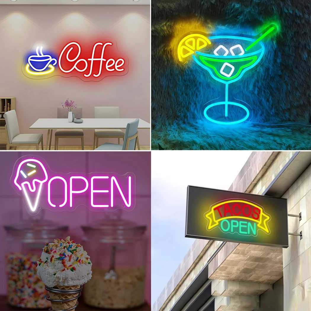 Dessert Food LED Neon Sign Lights Coffee Ice Cream Cocktail Tacos Lamps For Fast Food Restaurants Snack Bar Wall Decor lights Y250916