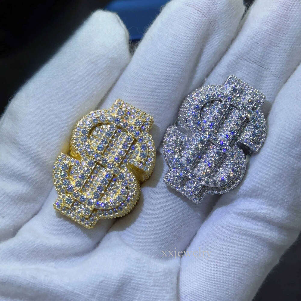 Fashion Mens Full Pave Hip Hop Iced Out USD Sterling Sier Rings Vvs Moissanite Dia Cuban Ring