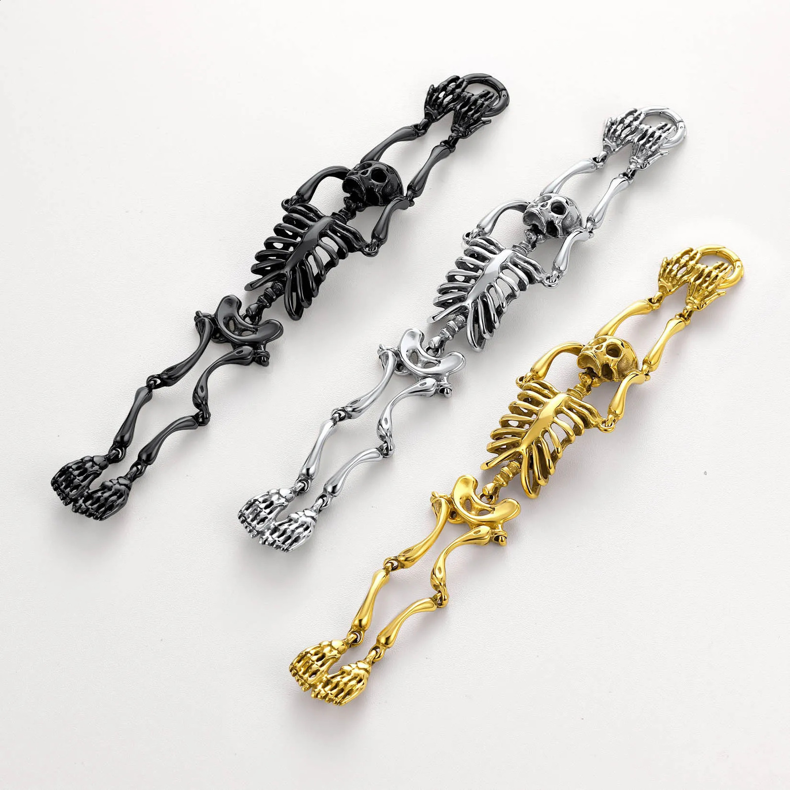U7 Stainless Steel Gothic Skull Bracelet for Men Steampunk Heavy Skeleton Wristband Chains Halloween Party Accessories 250916