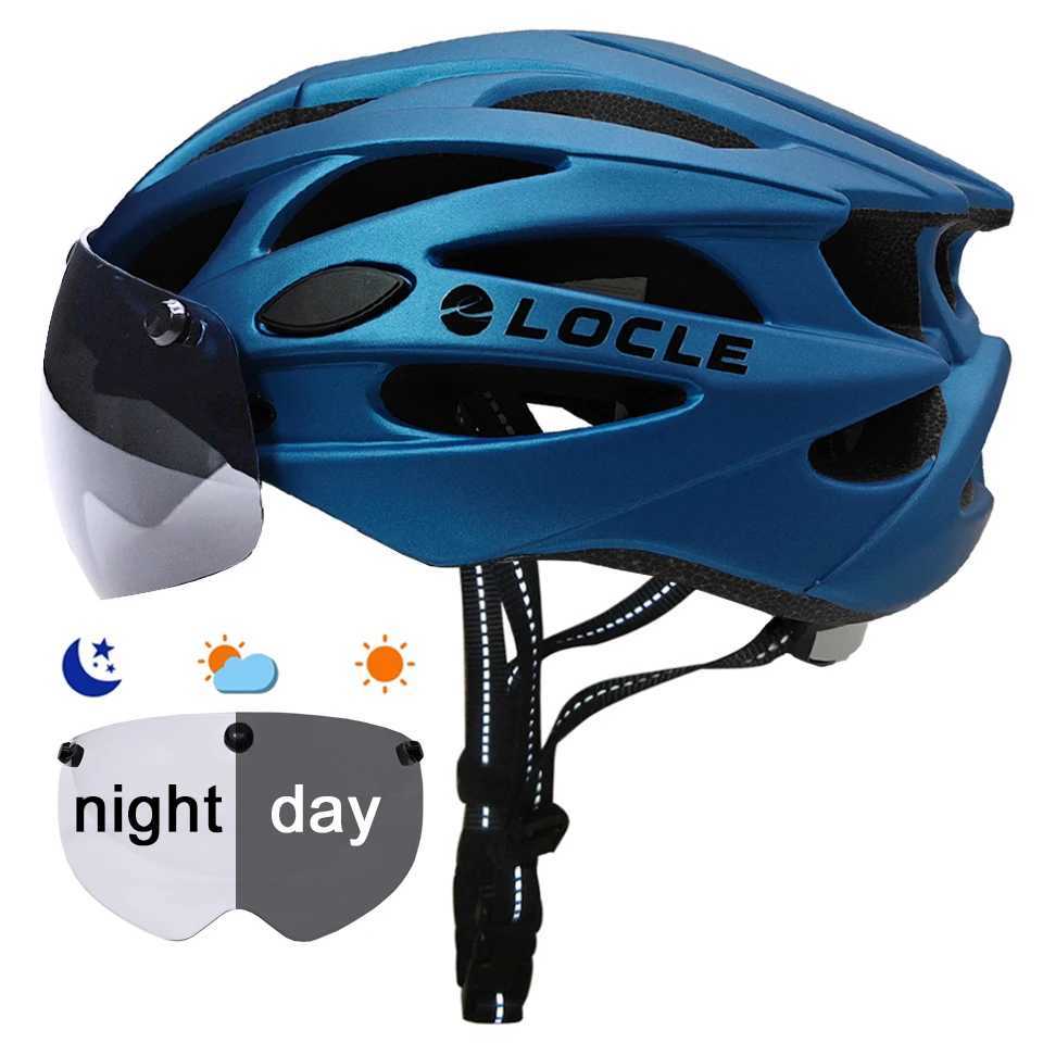 LOCLE Cycling Helmet Photochromic LEns LEnses BicycLE Helmet Men Women Road Mountain Bike Helmet REMovabLE LEns Visor J250916