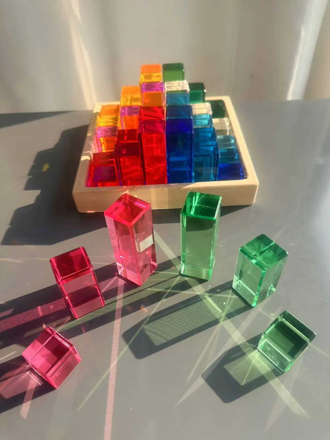 New Design Montessori Toys See Through Rainbow Lucite Stacking Blocks Acrylic HighTransparent for Kids Open Play C250916