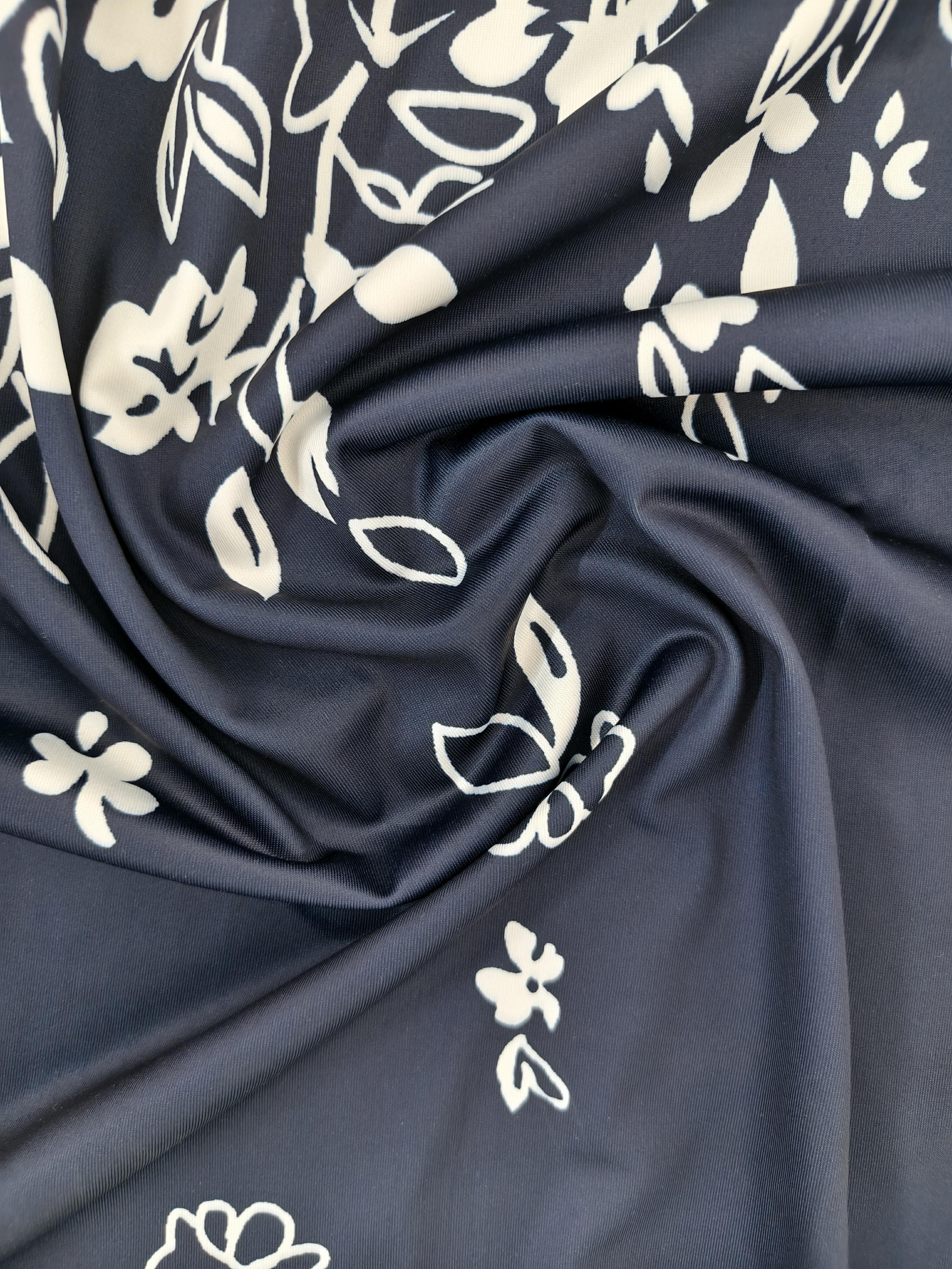 Autumn New Women's Floral Printed Round Neck Long Sleeve Top Casual Fashion Navy Blue Plus Size Blouse CF41360