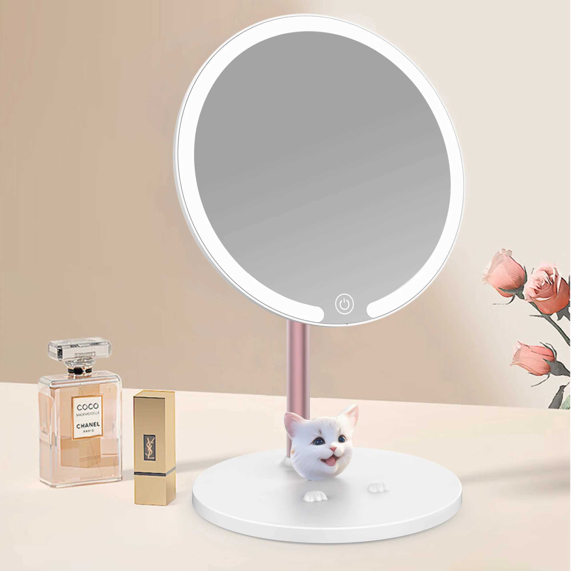 Stepless Dimmable Vanity Mirror with Builtin Battery Portable LED Makeup Mirror HD Glass Surface Touch Controls USB Charging C250916