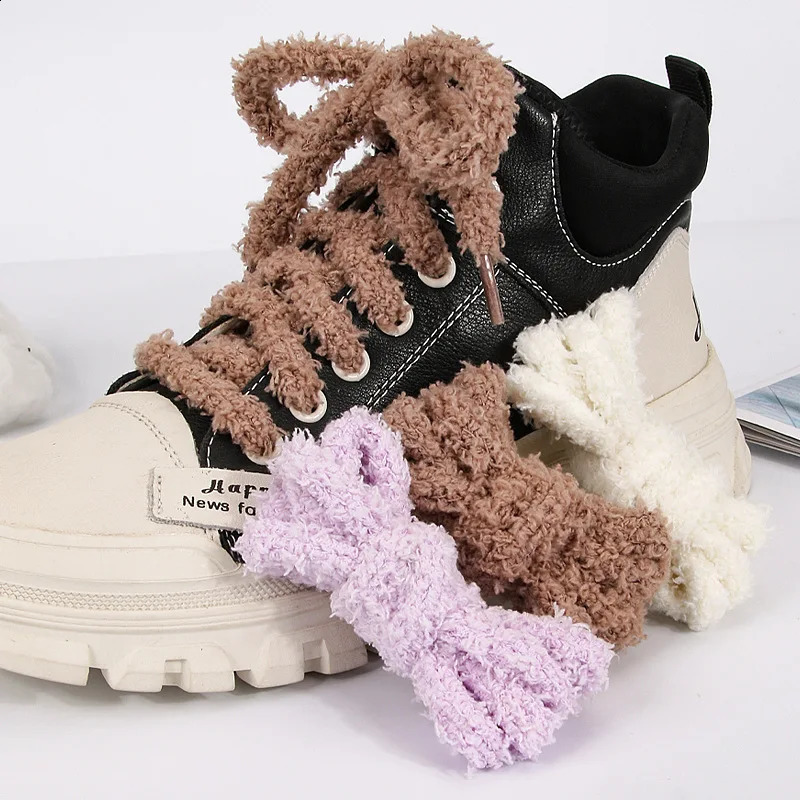 Soft 9mm Wide Flat Plush Towel Shoelaces Fat Fluffy Fuzzy Laces n Perfect for Women Casual Sneakers Lady Shoes strings 250915