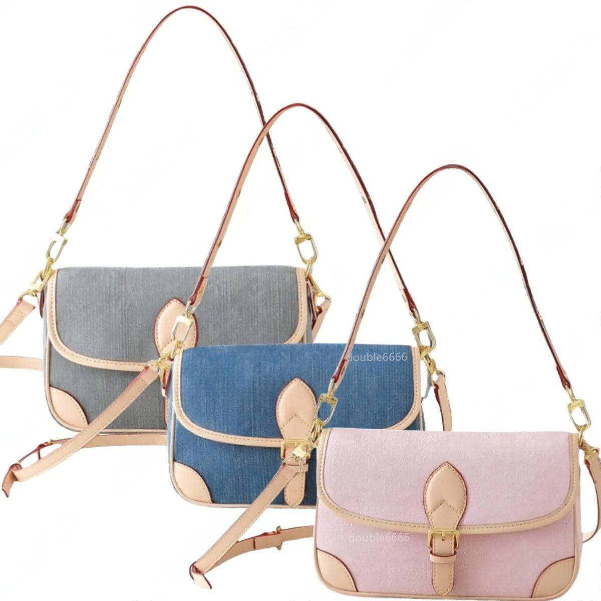 Designer Womens pink color denim leather Crossbody shoulder bag ladies handbag evening baguette bag fashion messenger bag purse Cosmetic Bags commuter sling bag