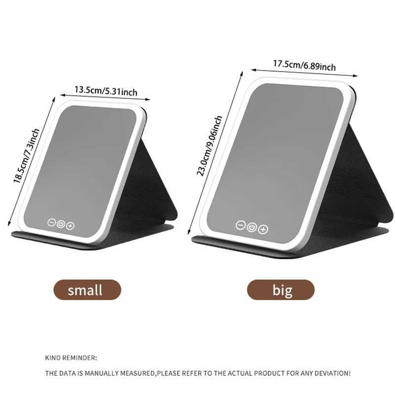 3 Colors Dimmable LED Makeup Mirror with Touch Screen Fold Cosmetic Makeup Mirror Rechargeable Tabletop for Travel Home Use C250916
