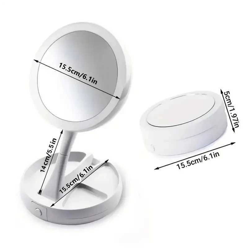 DoubleSided Travel LED Makeup Mirror with 10X Magnification Folding Portable Cosmetic Mirror with Lights Dual Powered Supply C250916