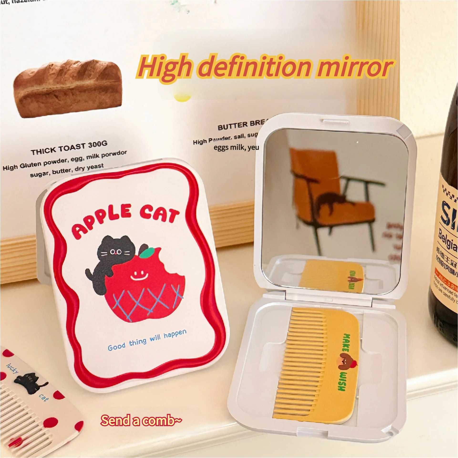 14 Pcs Cute little mirror girls portable mini makeup mirror foldable makeup mirror creative mirror comb C250916