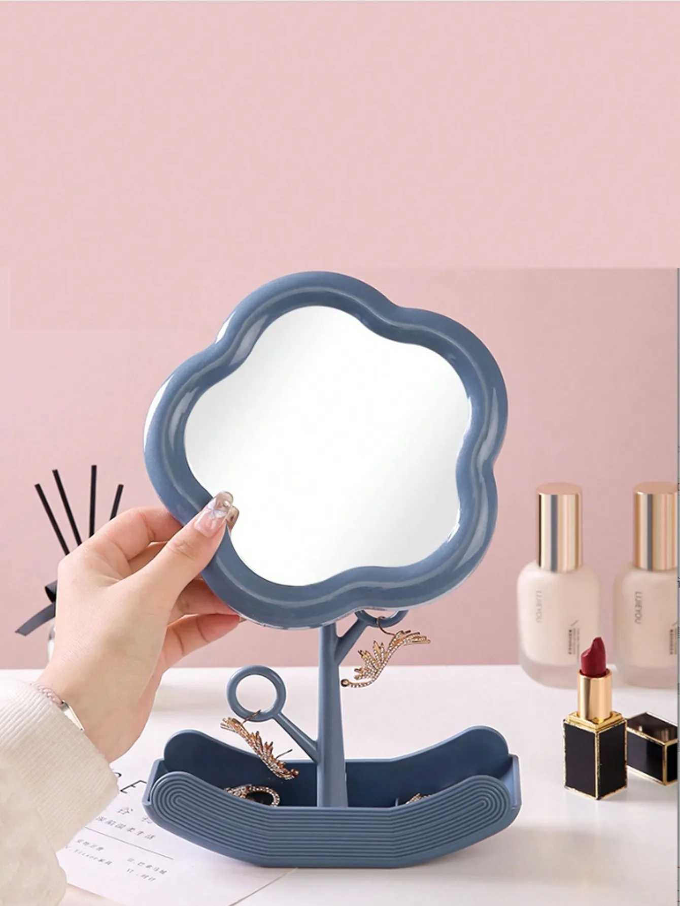 1pc Charm Enhancer Flower Makeup Mirror Rotating Desktop Makeup Mirror Portable Student Dormitory Storage Mirror Birthday C250916