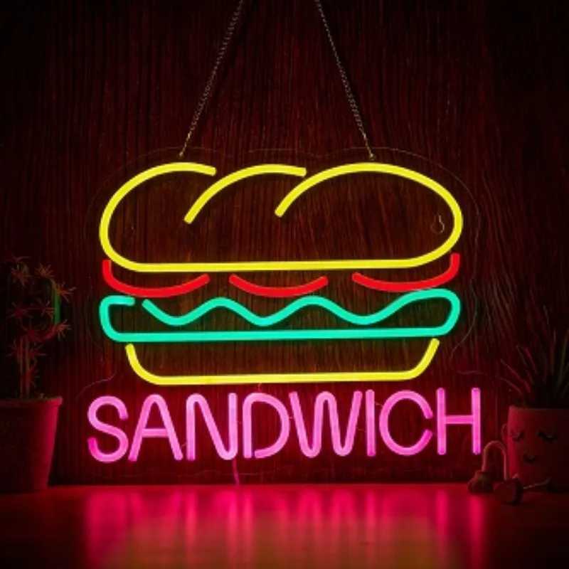 Burger and Sand Neon Sign Hamburger Shop LED Neon Light Fast Food Business Signs for Restaurant Kitchen Party Dimmable Light Y250916
