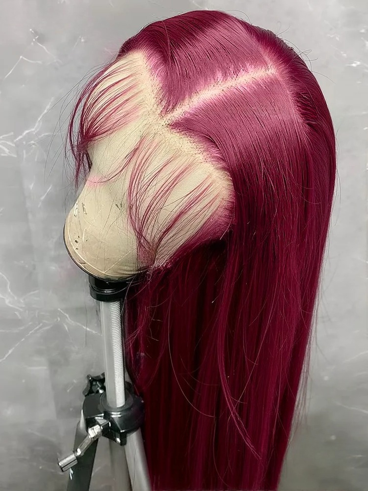 100% Human Hair 99J Burgundy 13x6 HD Lace Frontal Wig 13x4 Brazilian Wig Without Glue Bone Straight Human Hair Wig Red Lace Front Wig 30 Inch Pre Plucked