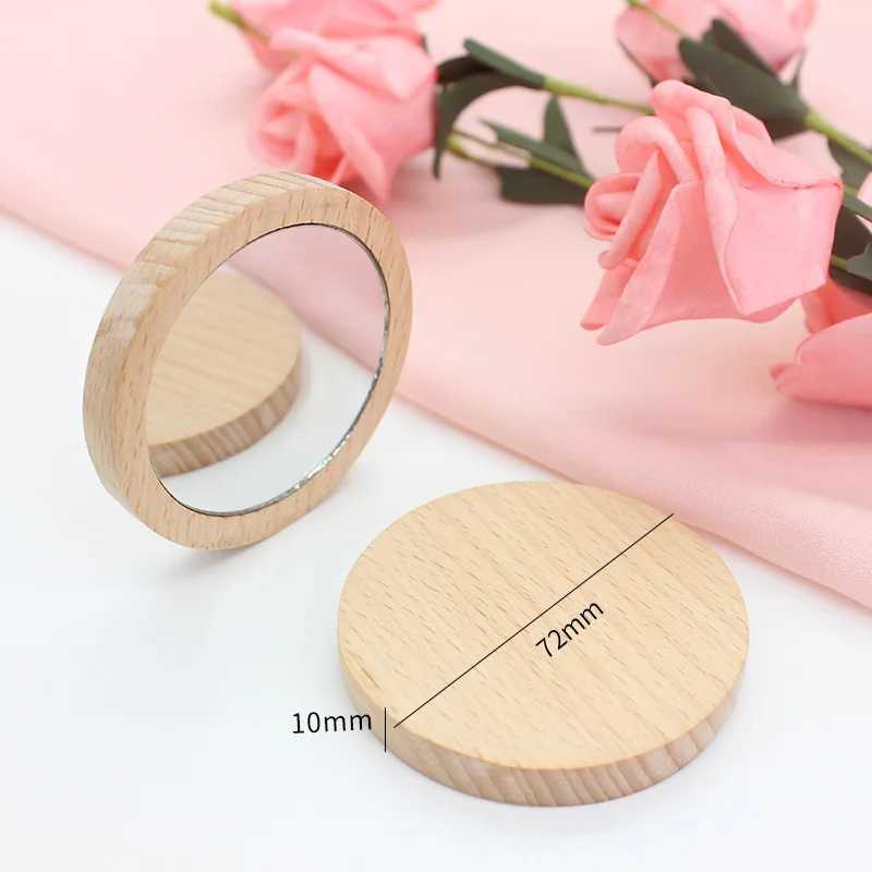 20Pcs Small Wooden Makeup Mirrors Round Compact Mirrors Portable Wooden Dressing Table Makeup Mirrors C250916